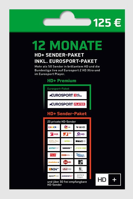 HD+ Verlängerung inkl. Eurosport-Paket für 12 Monate für alle HD+ Karten HD01/02/03/04 geeignet
