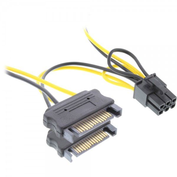Stromadapter intern - 2 x SATA auf 6-Pin für PCIe Grafikkarten, 0,15 m